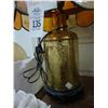 Image 3 : Brass Base Floral Motif Oriental Lamp w/Glass Floral Shade Arrow Crown