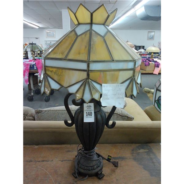 Cast Urn Claw Foot Lamp w/Yellow/White Panel Shade