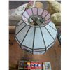 Image 2 : Cast Floral Base Lamp w/Glass Panel Floral Motif Shade
