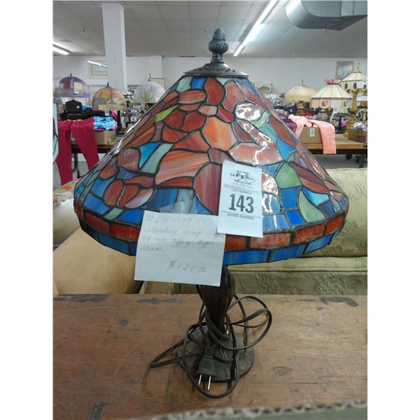 Vintage Cast Lamp w/Ornate Tiffany Style Floral Shade