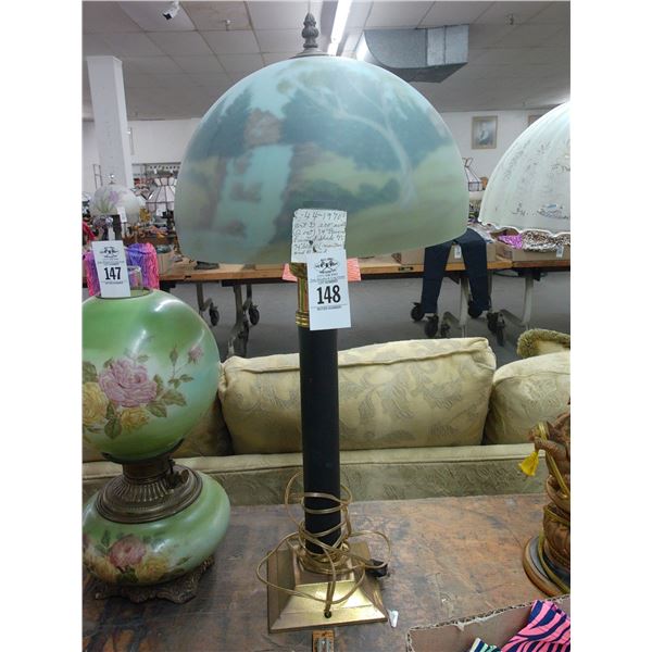 Brass/Black w/Reversed Painted Forest Scene Glass Shade