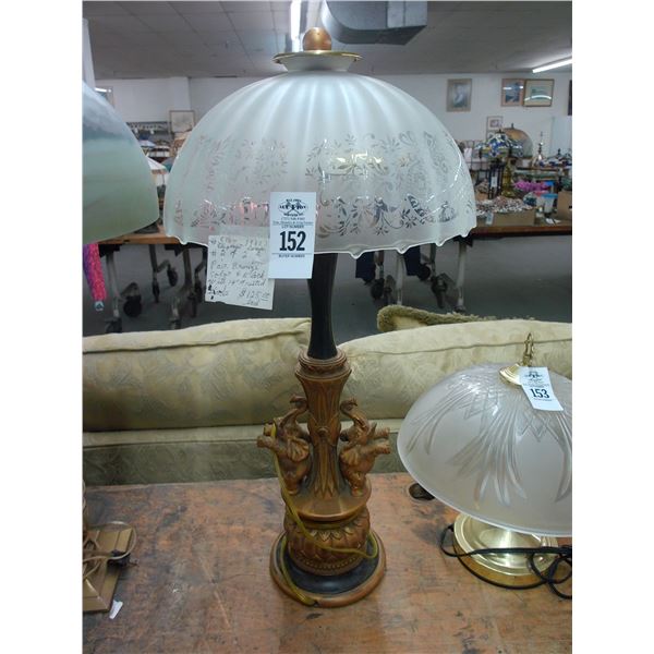 Elephant Base Lamp w/Etched Glass Shade