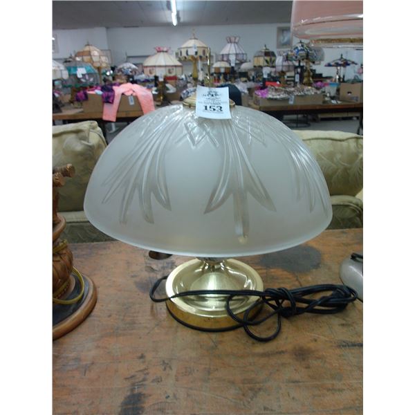 Brass/Porcelain Floral Lamp w/Cut To Clear Shade