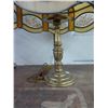 Image 3 : Brass Base Lamp w/Glass Panel Floral Inset Shade