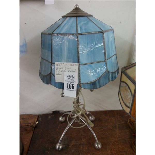 Contemporary Metal Base Lamp w/Blue Glass Panel Shade