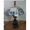 Image 1 : Small Cast Lamp w/Tiffany Style Leaded Glass Shade w/Pineapple Crown