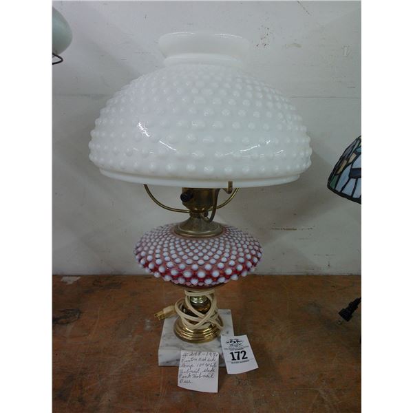 Fenton Marble Base Hobnail w/White Hobnail Shade