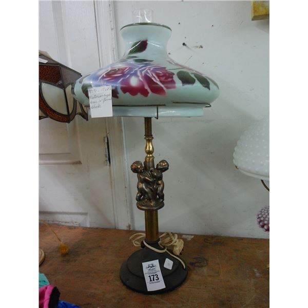 Cast Cherub Base Lamp w/Glass Floral Shade