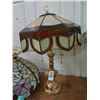 Image 1 : Brass Base Lamp w/Brown/Tan Glass Panel Shade