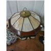 Image 2 : Brass Base Lamp w/Brown/Tan Glass Panel Shade