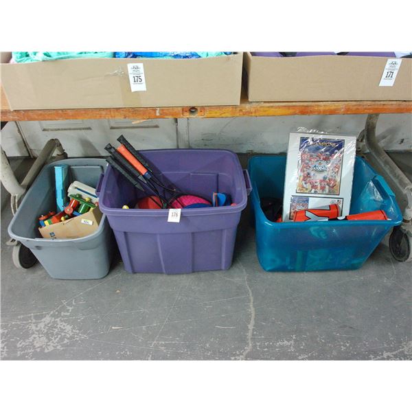 Bins 3 w/Sporting Goods, Bucs Memorabilia, Child Toys