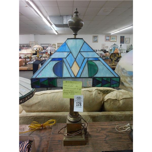 Brass Base Lamp w/Frank Lloyd Wright Leaded Glass Shade