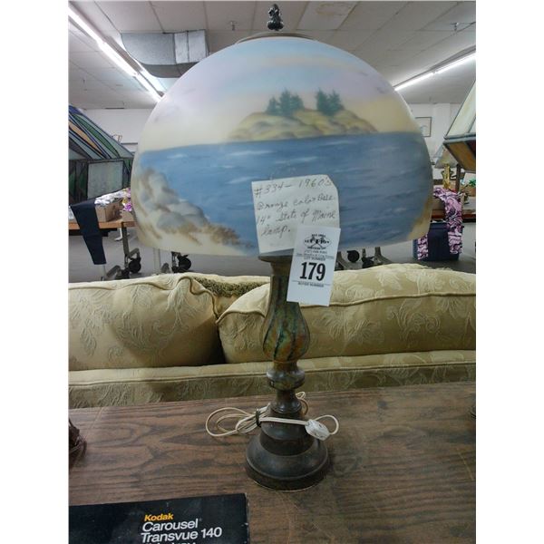 Ornate Base Lamp w/Main Sea Coast Reversed Lamp Shade