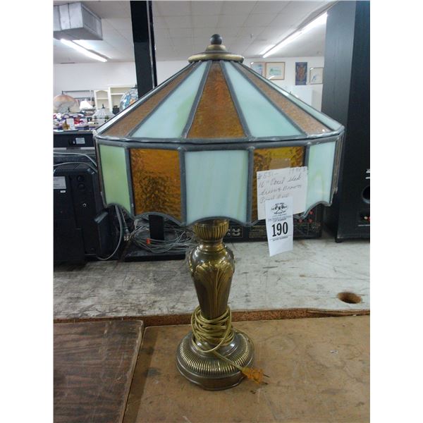 Vintage Brass Base Lamp w/Brown Glass Panel Shade
