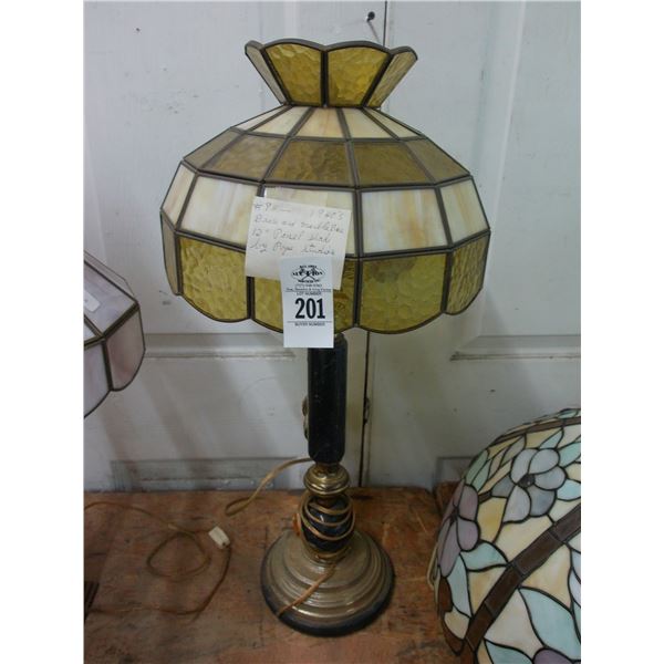 Brass and Marble Base Lamp w/Tan Glass Panel Shade