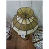 Image 2 : Brass and Marble Base Lamp w/Tan Glass Panel Shade