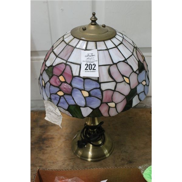 Bronze Style Lamp w/Lavender Glass Panel Shade