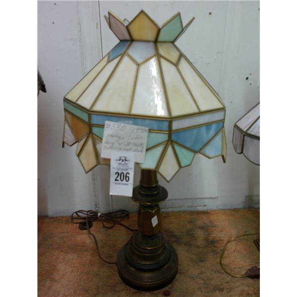 Bronze Style Lamp w/Multi Color Glass Panel Shade