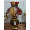 Image 1 : Brass Lamp w/Ornate Cast Trim Glass Panel Shade