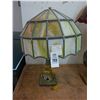 Image 1 : Leaf Style Brass Lamp w/Green Swag Lamp Shade