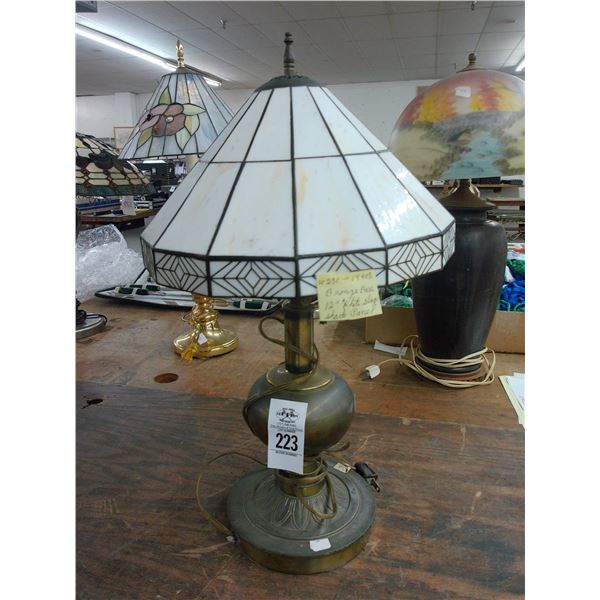 Bronze Base Lamp w/White Swag Shade Panel