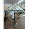 Image 1 : Ornate Bronze Vintage Lamp w/Leaded Glass Shade