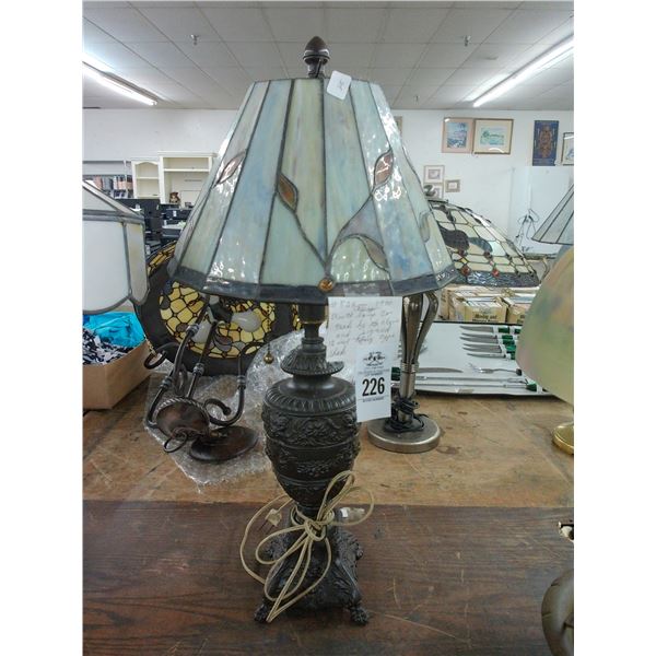 Chicago Booth Cast Floral Lamp w/Signed Tiffany Style Floral Leaded Glass Shade