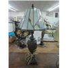 Image 1 : Chicago Booth Cast Floral Lamp w/Signed Tiffany Style Floral Leaded Glass Shade