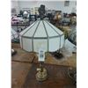 Image 1 : Brass Lamp w/Bone Leaded Glass Shade and Floral Crown
