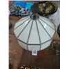 Image 2 : Brass Lamp w/Bone Leaded Glass Shade and Floral Crown