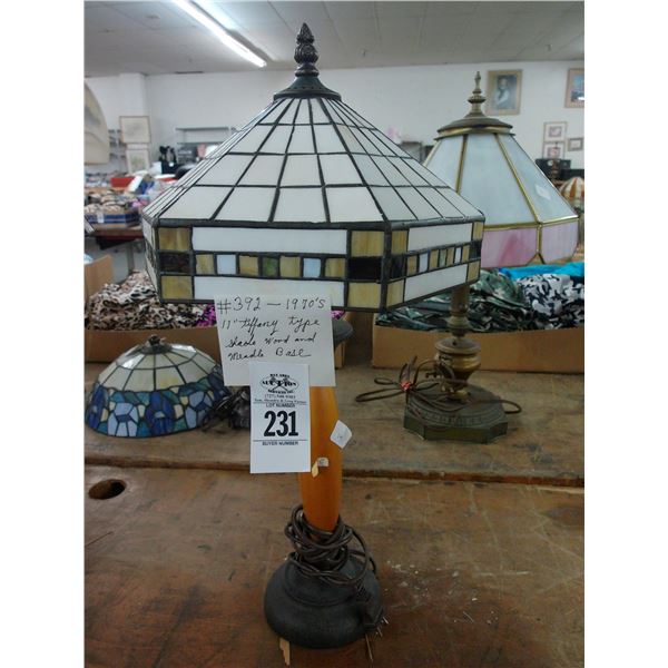 Small Wood/Metal Base Lamp w/Tiffany Style Leaded Glass Shade