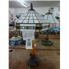 Image 1 : Small Wood/Metal Base Lamp w/Tiffany Style Leaded Glass Shade