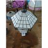 Image 2 : Small Wood/Metal Base Lamp w/Tiffany Style Leaded Glass Shade