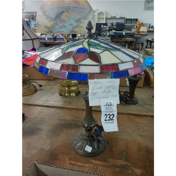 Ornate Bronze Type Lamp w/Tiffany Style Floral Shade