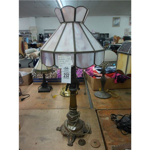 Cast Victorian Cherub Lamp w/Lavender Glass Shade