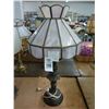 Image 1 : Ornate Cast Bronze Lamp w/Lavender Glass Panel Shade