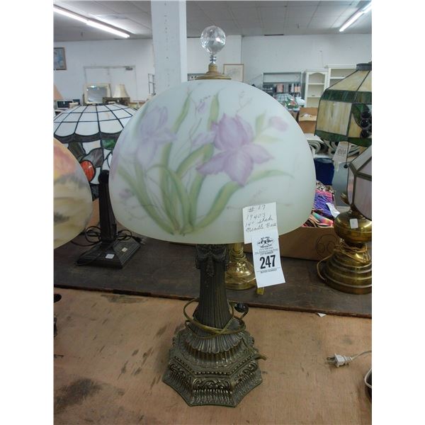 Meadle Cast Brass Lamp w/Reversed Painted Floral Glass Shade Crystal Crown