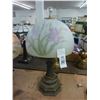Image 1 : Meadle Cast Brass Lamp w/Reversed Painted Floral Glass Shade Crystal Crown
