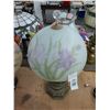 Image 2 : Meadle Cast Brass Lamp w/Reversed Painted Floral Glass Shade Crystal Crown