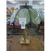 Image 1 : Brass Base Lamp w/Cast Trim Green Glass Panel Shade