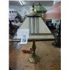 Image 1 : Cast Brass Lamp w/Beige Leaded Glass Panel Shade