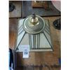 Image 2 : Cast Brass Lamp w/Beige Leaded Glass Panel Shade