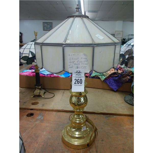 Brass 2 Bulb Lamp w/White Glass Panel Shade