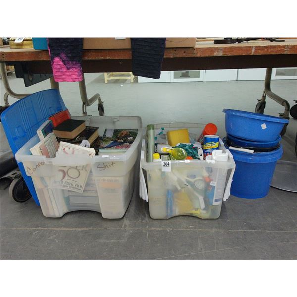 Bins w/Books, Cleansers, Pizza Pan