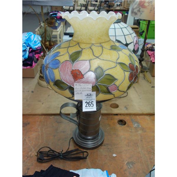 Picture Style Lamp w/Floral Leaded Glass Shade