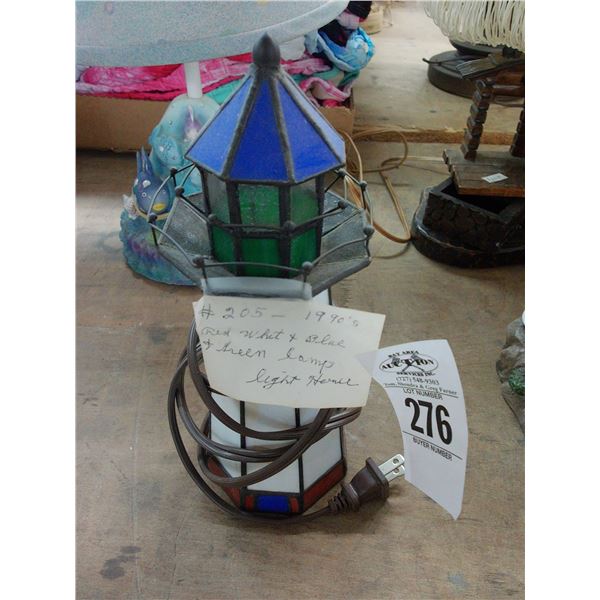 Red/White/Blue Glass Panel Lighthouse Lamp