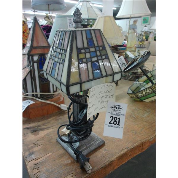 Metal Lamp w/Square Tiffany Leaded Glass Shade