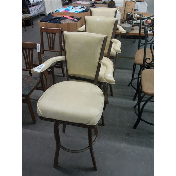 Metal Base Swivel Bone Vinyl Padded Bar Stools - Set of 3