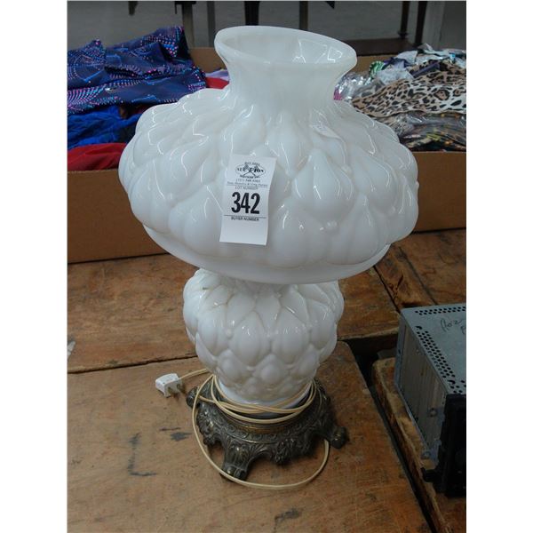 Cast Base White Hurricane Style Lamp