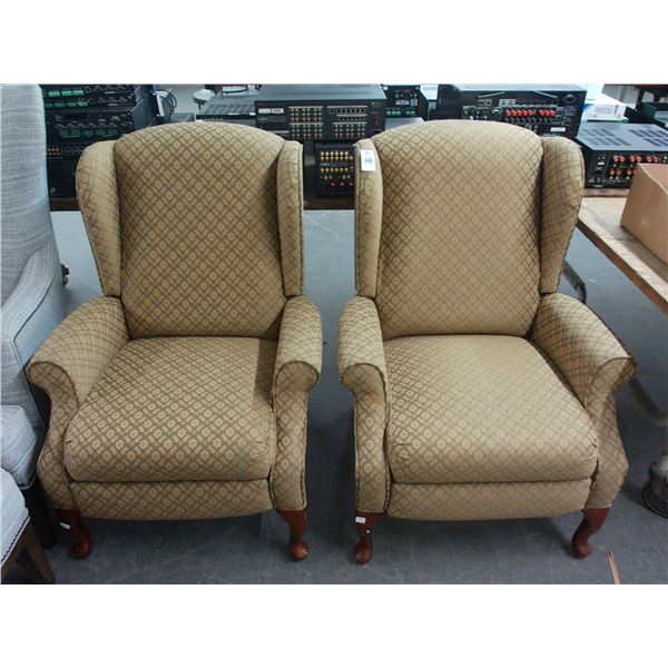 Mahogany Queen Anne Wing Back Recliner - Pair